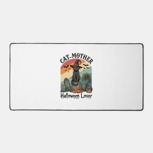 Cat Mother Halloween Lover Black Witch Hat Pumpkin Desk Mat