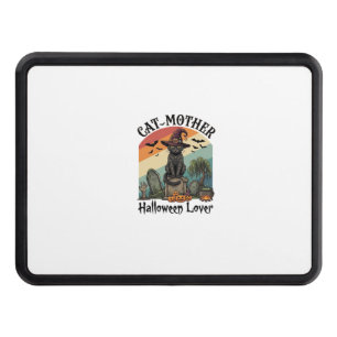 Cat Mother Halloween Lover Black Witch Hat Pumpkin Hitch Cover