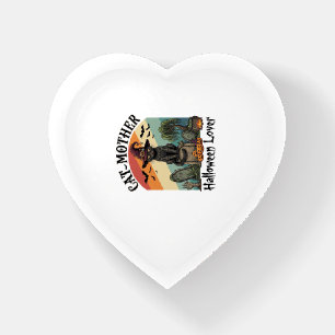 Cat Mother Halloween Lover Black Witch Hat Pumpkin Paperweight
