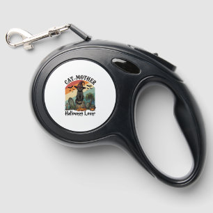Cat Mother Halloween Lover Black Witch Hat Pumpkin Retractable Pet Leash