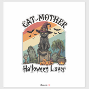 Cat Mother Halloween Lover Black Witch Hat Pumpkin Sticker
