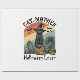 Cat Mother Halloween Lover Black Witch Hat Pumpkin Wrapping Paper