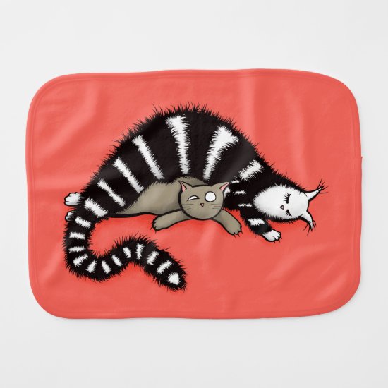 Cat Mother Protects Her Cute Kitty Baby Burp Cloth