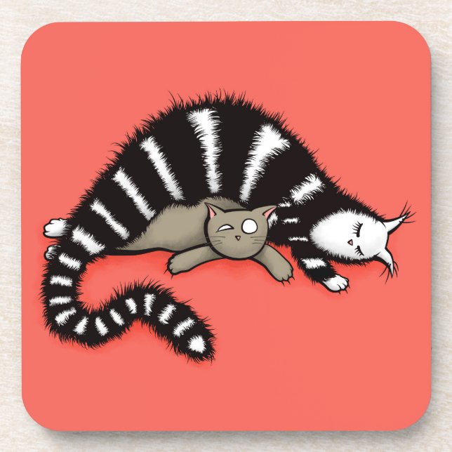 Cat Mother Protects Her Cute Kitty Kid Beverage Coaster (Front)