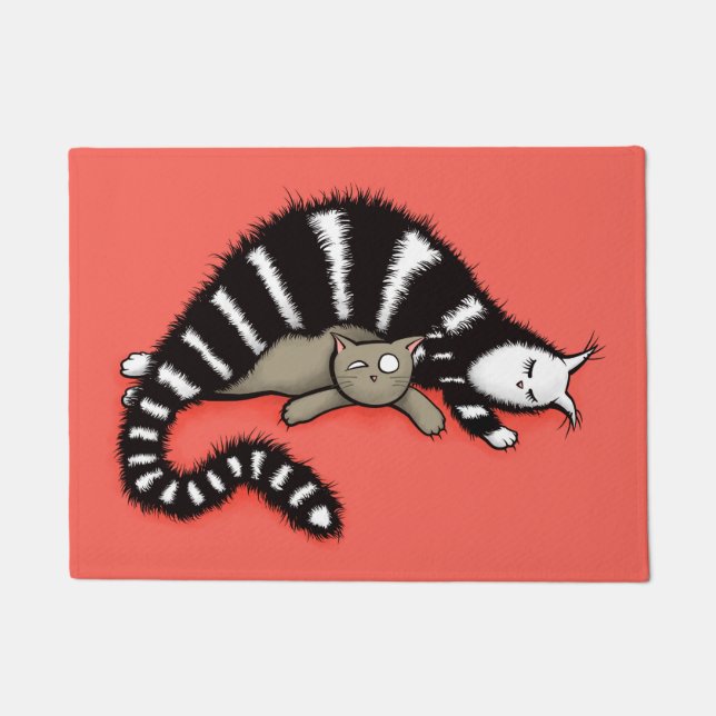 Cat Mother Protects Her Cute Kitty Kid Doormat (Front)