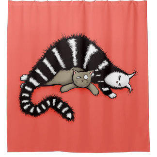 Cat Mother Protects Her Cute Kitty Kid Shower Curtain