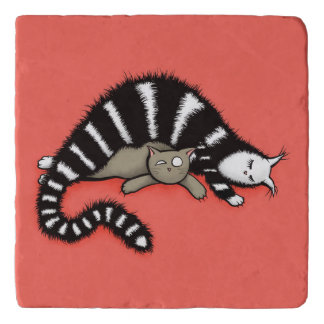 Cat Mother Protects Her Cute Kitty Kid Trivet