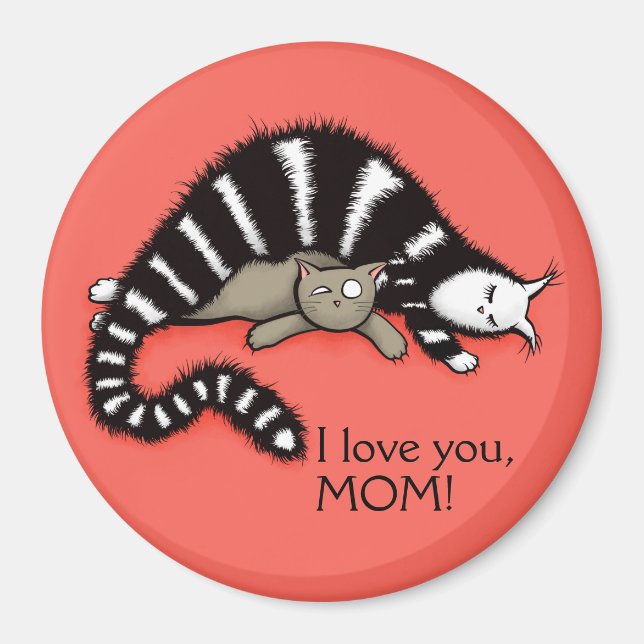 Cat Mother Protects Her Cute Kitty Love Mom Magnet (Front)