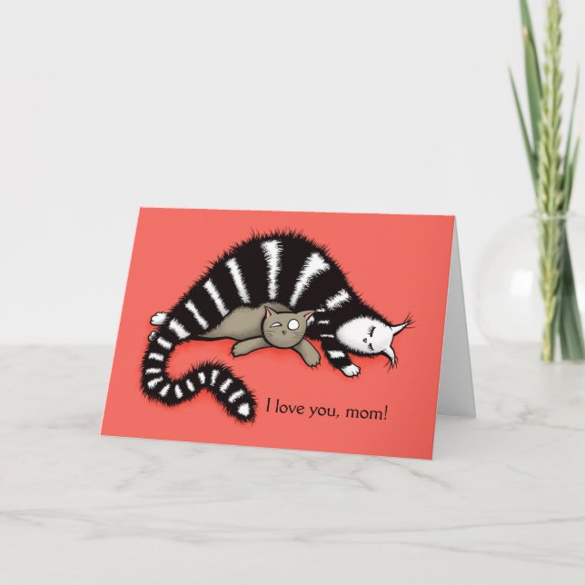 Cat Mother Protects Her Kitty Mothers Day Love Mom Card (Front)