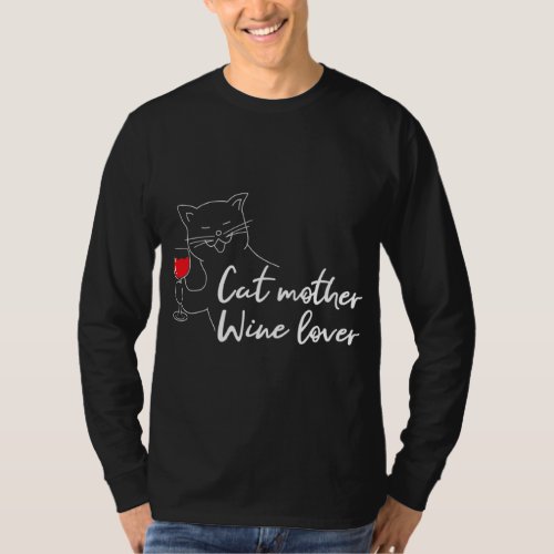 Cat Mother Wine  Funny  Idea  T_Shirt
