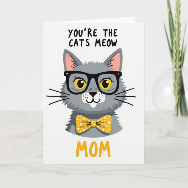 Cat Mothers Day Bow Tie Card (Front)