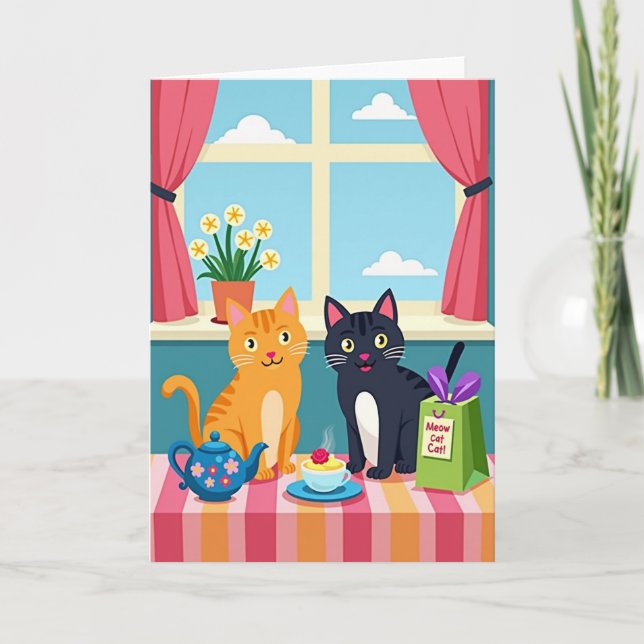 Cat Mothers Day Illustration Card (Front)