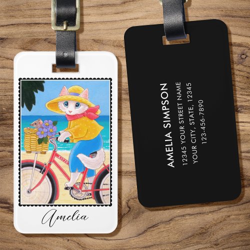  Cat Mouse Best Friends Bicycle Custom Luggage Tag