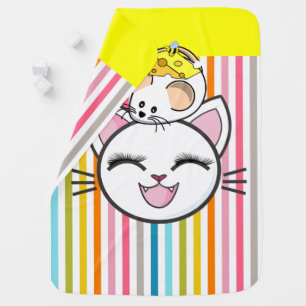 Cat Mouse Cheese Stripe Baby Blanket
