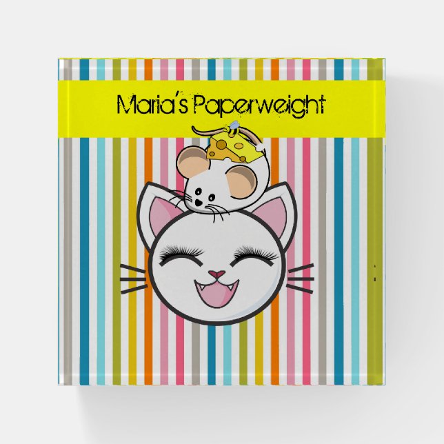 Cat Mouse Cheese Stripe Paperweight (Front)
