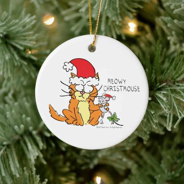 Cat Mouse Christmas Funny Cartoon Cute Ceramic Ornament (Tree)