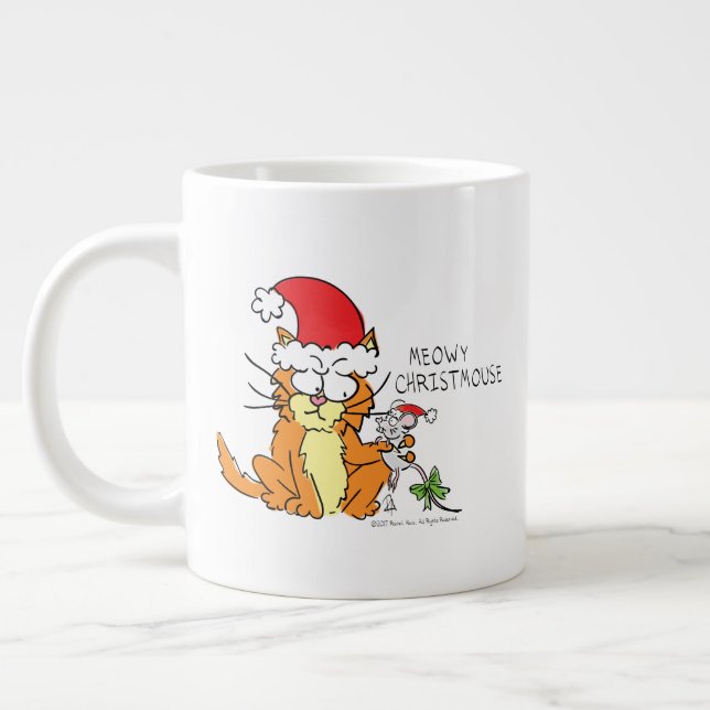 Cat Mouse Christmas Funny Cartoon Cute Giant Coffee Mug (Left)