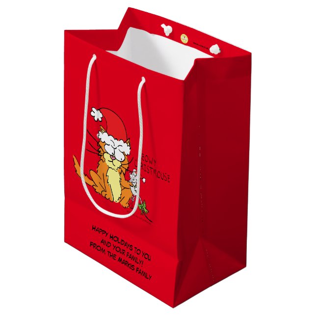 Cat Mouse Christmas Funny Cartoon Cute Medium Gift Bag (Front Angled)