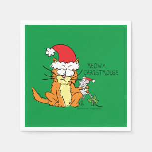Cat Mouse Christmas Funny Cartoon Cute Napkins