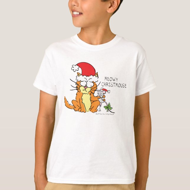 Cat Mouse Christmas Funny Cartoon Cute T-Shirt (Front)