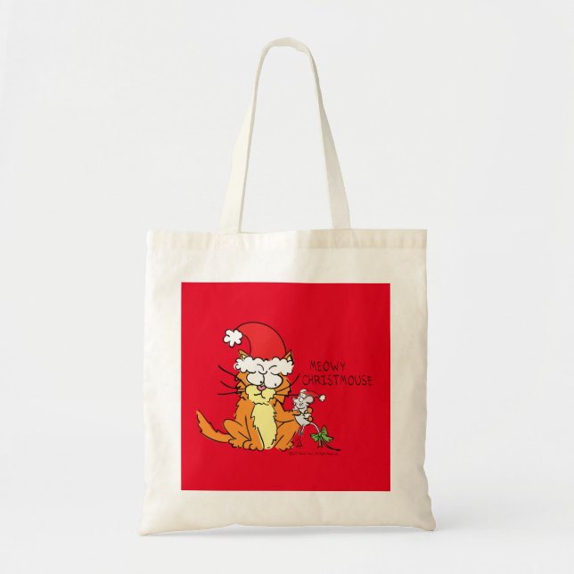 Cat Mouse Christmas Funny Cartoon Cute Tote Bag (Front)