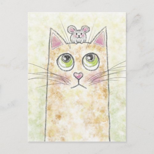 Cat Mouse Illustration Holiday Postcard