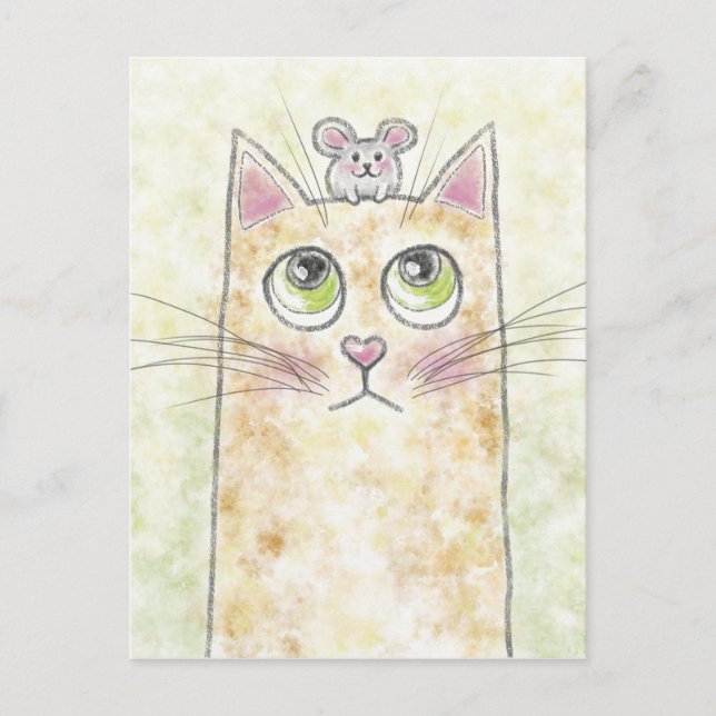 Cat Mouse Illustration Holiday Postcard (Front)