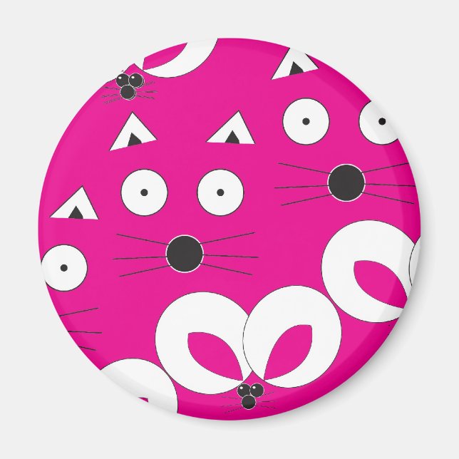 Cat Mouse Pattern Hot Pink Magnet (Front)