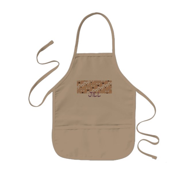 Cat & Mouse pattern Tan Kids' Apron (Front)