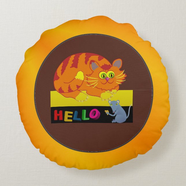 Cat & Mouse Round Pillow (Back)