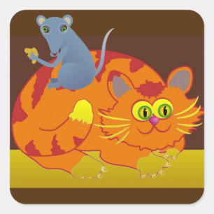 Cat & Mouse Square Sticker