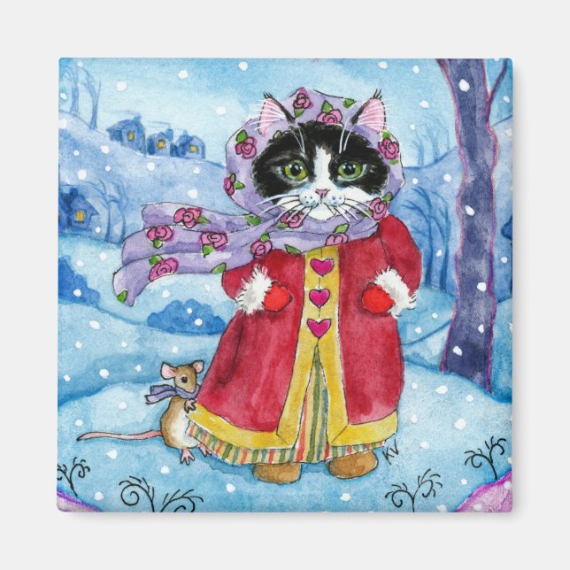 Cat mouse valentine winter storm magnet (Front)