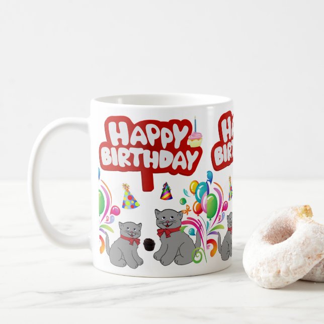 Cat Mug Happy Birthday Mug (With Donut)