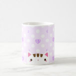 Cat mug with lilac hearts and moons