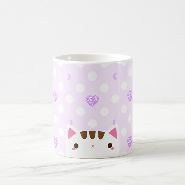 Cat mug with lilac hearts and moons (Center)
