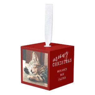 Cat Multiple Photos Meowy Christmas Rustic  Cube Ornament