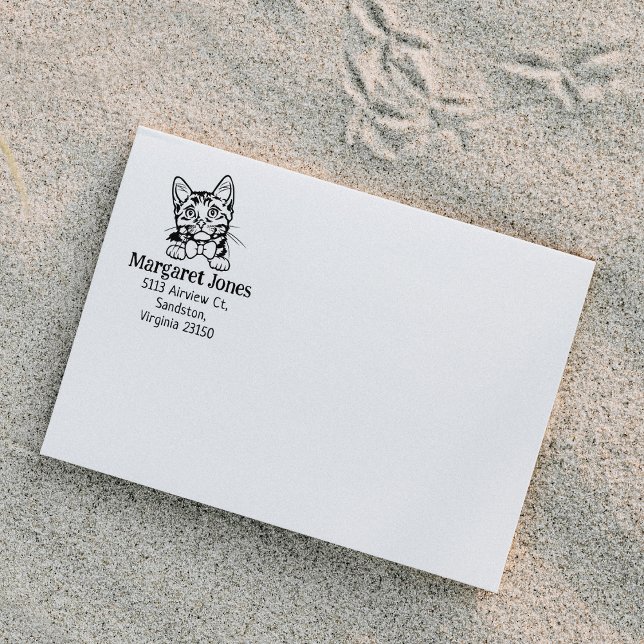 Cat Munchkin Return Address  Rubber Stamp (Creator Uploaded)