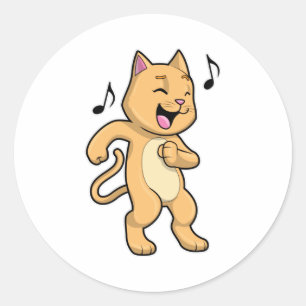 Cat Music Dance Classic Round Sticker