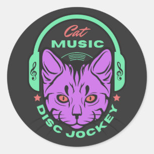 Cat Music Disc Jockey Classic Round Sticker