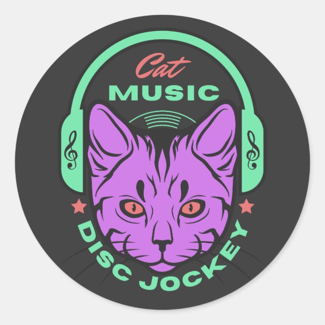 Cat Music Disc Jockey  Classic Round Sticker (Front)