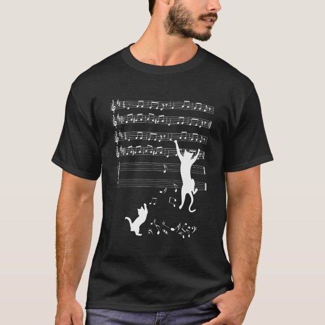 Cat Music Notes Clef T-Shirt (Front)