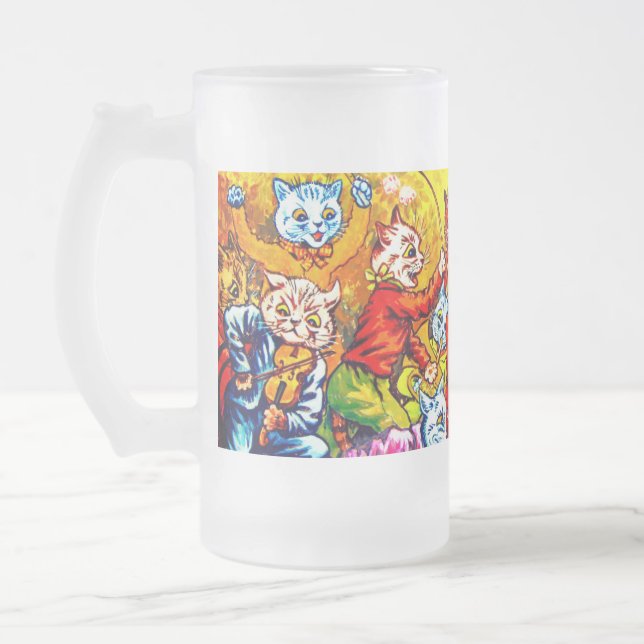 Cat Musical Band Frosted Glass Beer Mug (Left)