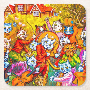 Cat Musical Band Square Paper Coaster