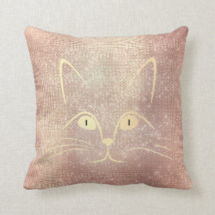 Cat Mustache Nose Eyes Foxier Gold Pink Rose Blush Throw Pillow