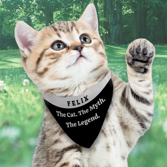Cat Myth Legend Cute Funny Personalized Pet Bandana Collar (A funny bandana personalized with your cat's name, with slogan 'The Cat. The Myth. The Legend'.)
