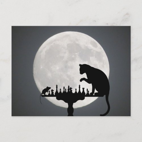 Cat N Mouse Play Chess Full Moon  Postcard