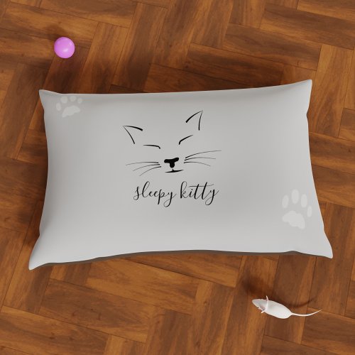 Cat Name Paw Print Sleeping Kitty Gray Pet Bed