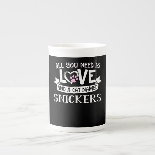 Cat Name Snickers Lovers  All You Need is Love Bone China Mug