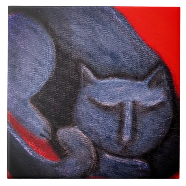 Cat Nap Abstract Pastel Painting Ceramic Tile (Front)