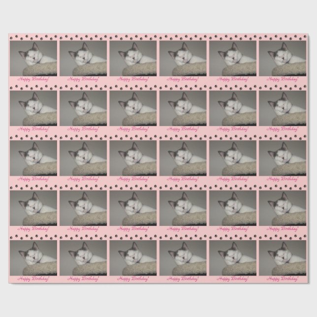 Cat Nap Birthday and Paw Prints Wrapping Paper (Flat)